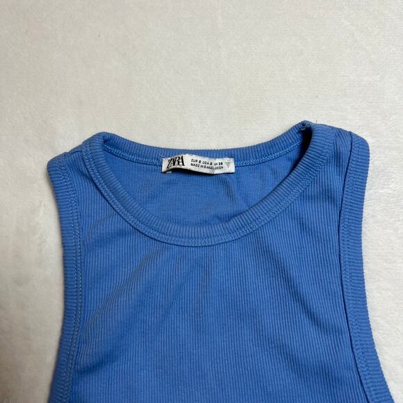 Zara Crewneck Sleeveless Ribbed Crop Tank Top Size Small 90s Y2K Beach Baby Tee - Picture 3 of 6